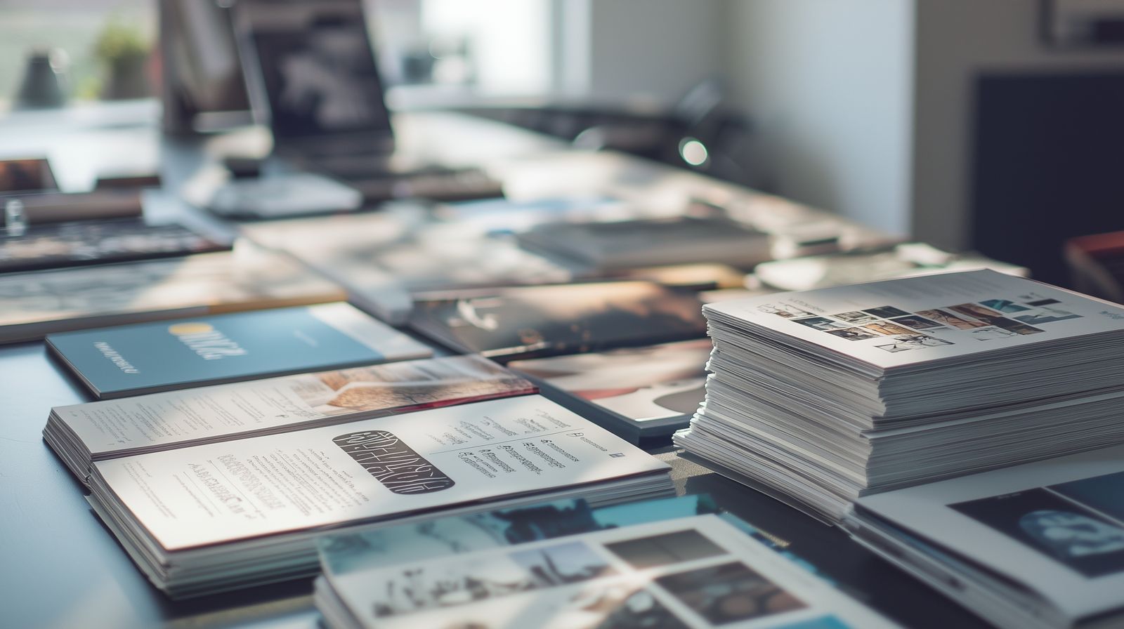 Stacks of finished printed brochures and booklets from The R Frank Printing Company